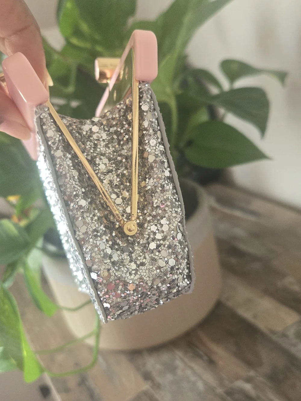 Miu Miu Pink Silver Glitter Kiss Lock Mini Clutch Pouch